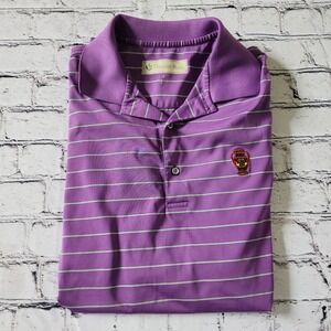 Donald Ross Men's Size Medium Purple Striped Golf Polo Naples National GC Logo